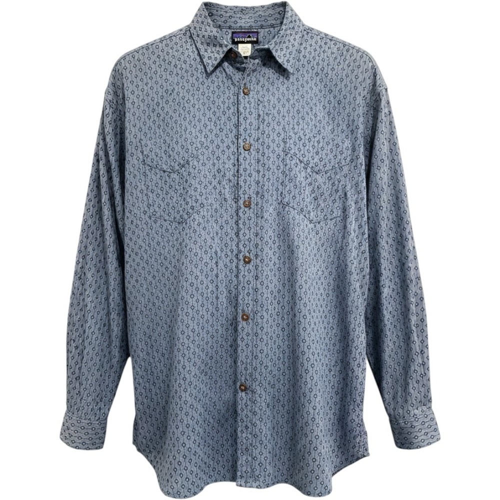 Patagonia Blue Hemp Organic Cotton Geometric Button Down Shirt Size XXL